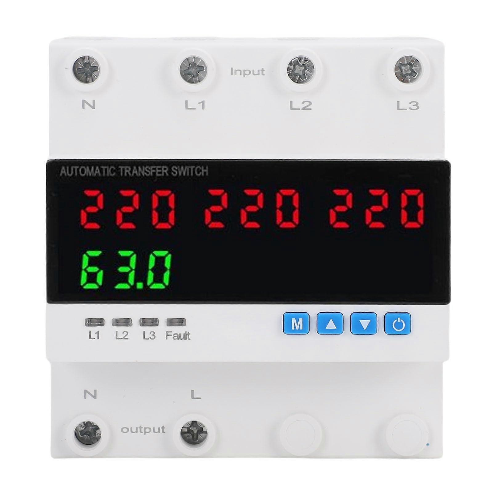 Automatic Transfer Switch ATS 63A 4 Pole Three Phase DIN Rail with Adjustable Protection for Generator