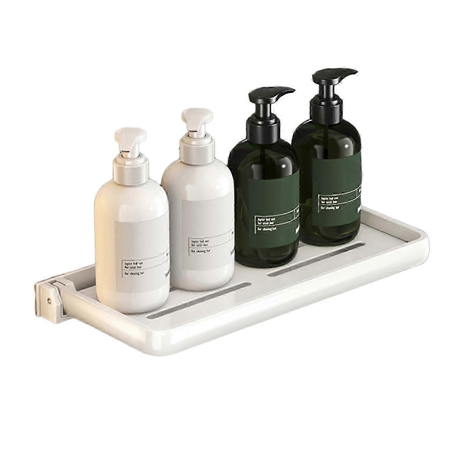 Rustproof Foldable Bathroom Wall Shelf - 30cm White, Strong & Quick Drain