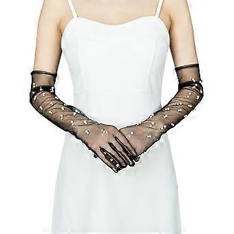 Women's Tulle long Wedding Bridal Gloves Long Opera Party Gloves 27" Elbow Length Sheer Gloves