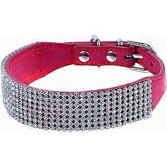 Rhinestone Dog Collar. Bling Rhinestone Suede Leather Crystal Diamond Rhinestones Small Pet Cat Dog Puppy Collar (S:8.3-10.6inch. Red)