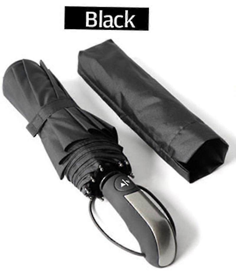 Men S Windproof Automatic Umbrella 3 Folding Compact Umbrella - (black)