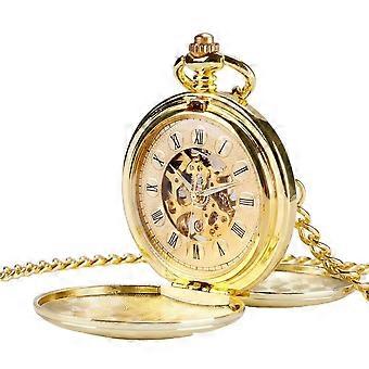 Gold Dual Cover Pocket Watch Quartz Vintage Roman Dial Alloy Pendant Gift Style