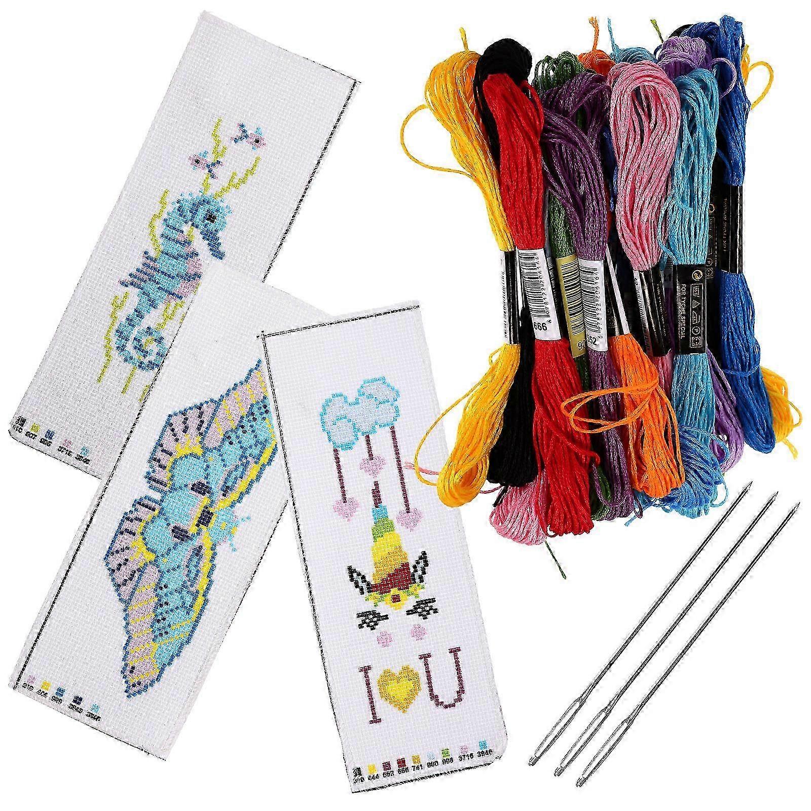 Cross-Stitch Bookmark Kit 3Sets Assorted Color Polyester Patterns compatible with Decoration