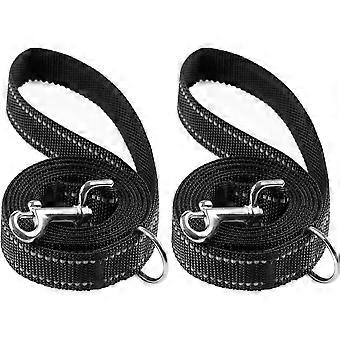 Set van 2 reflecterende hondenriemen van 1,8 meter - Nylon hondenriemen voor kleine honden, middelgrote honden, grote honden, puppy's en katten - Trainingsriem van 1,8 meter met D-ring (zwart, 2,5 cm x