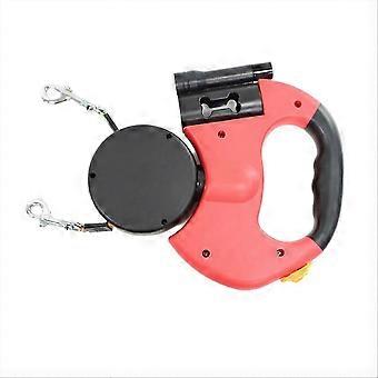 Automatically retractable double dog leash with double-sided pull rope, red-SSZFV