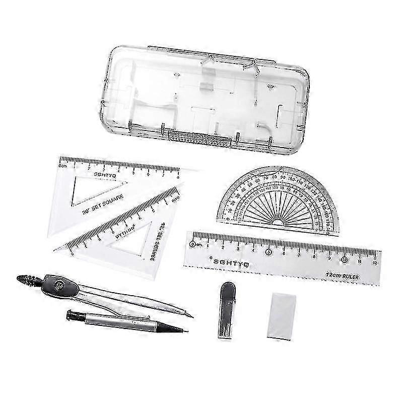 Compasses Set Geometry Drawing Tool With Protractor Divider Ruler Pencil Lead Eraser
