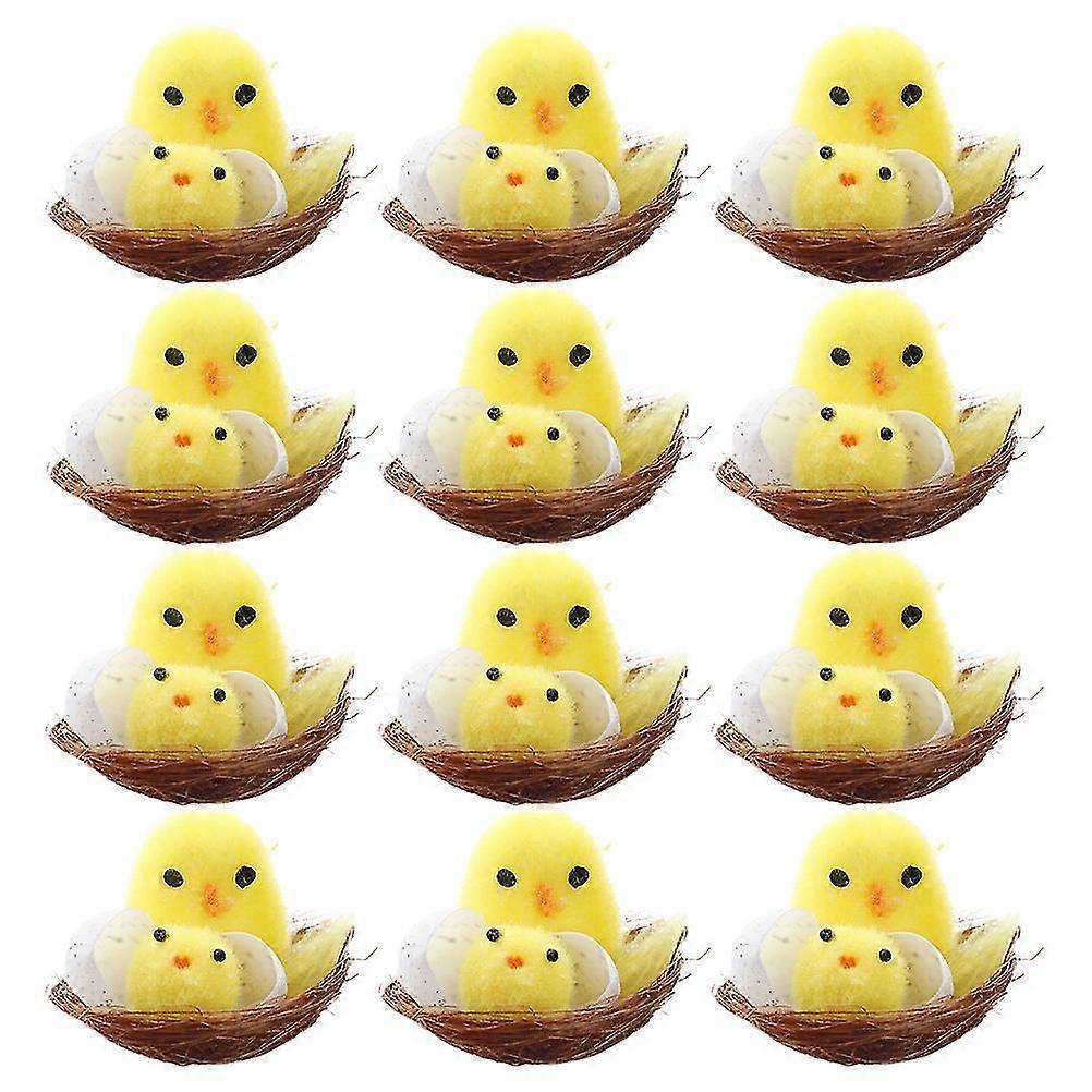 12pcs Easter Chick Decor Simulation Mini Chicks Home Desktop Decor (yellow)