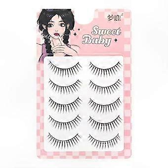 Natural Looking Strip False Eyelashes, 5 Pairs with Black Band
