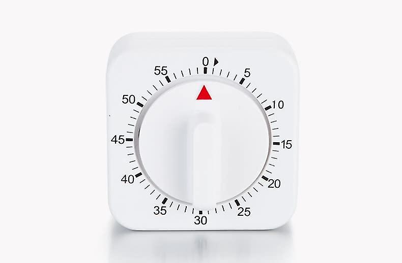 60 Minutes Mechanical Kitchen Timer, ABS Plastic + Metal, White, No Battery Needed