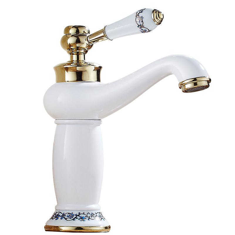 Ceramic Antique Brass Bathroom Sink Faucet Blue And White Porcelain ...