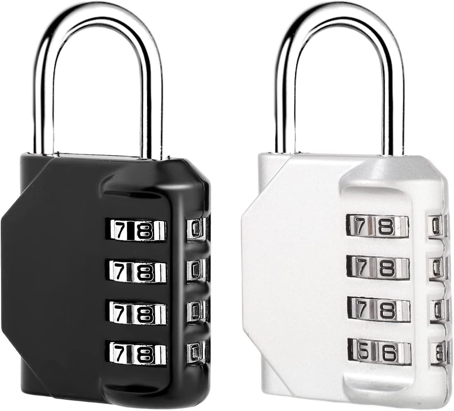 2 Pcs 4-Digit Code Padlock, Zinc Alloy Waterproof Combination Padlock, Rustproof Code Locker Padlock for Closet Gym Garage Toolbox (Black,Silver)