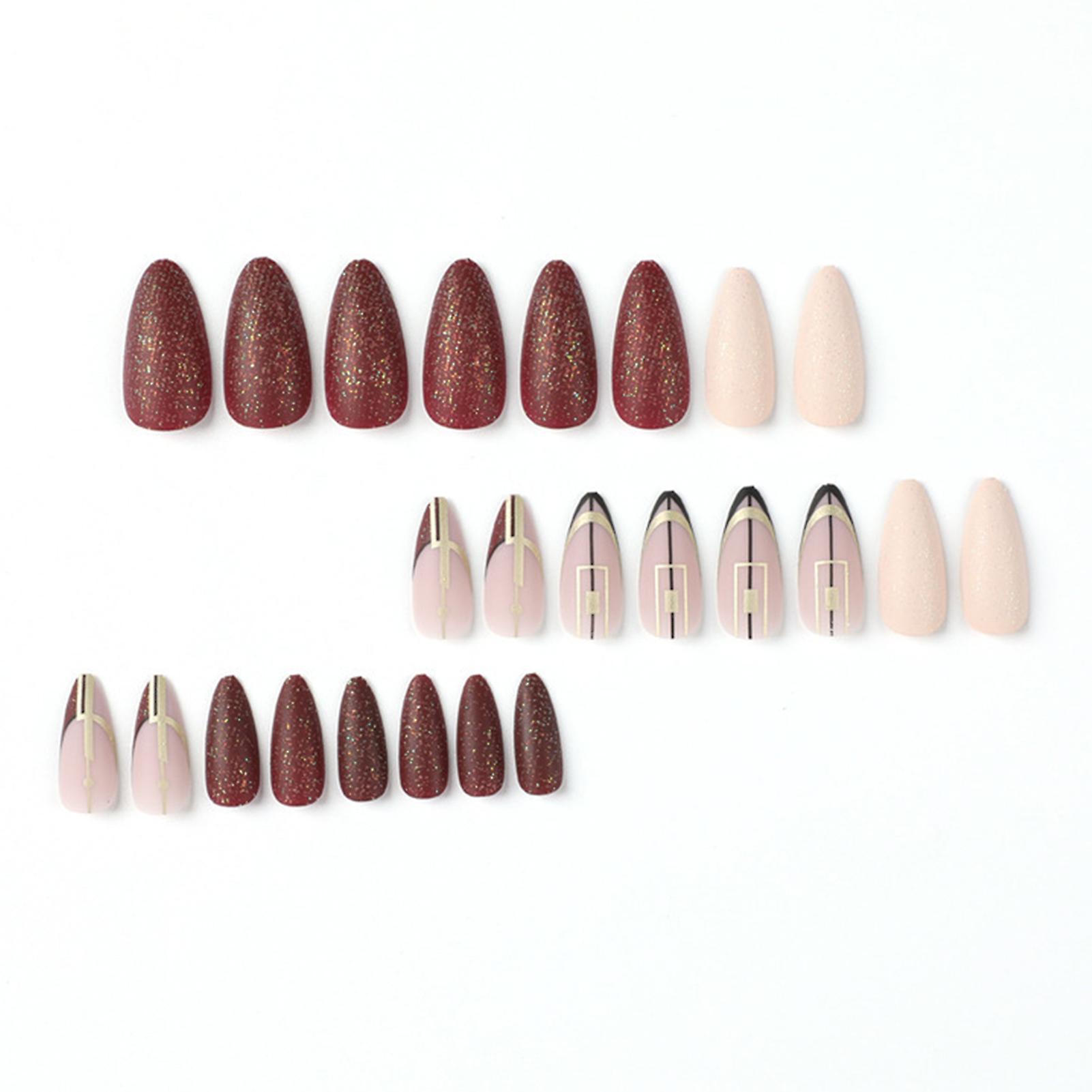 Medium Length False Nails Shiny Sequin Pointed End False Nail Set