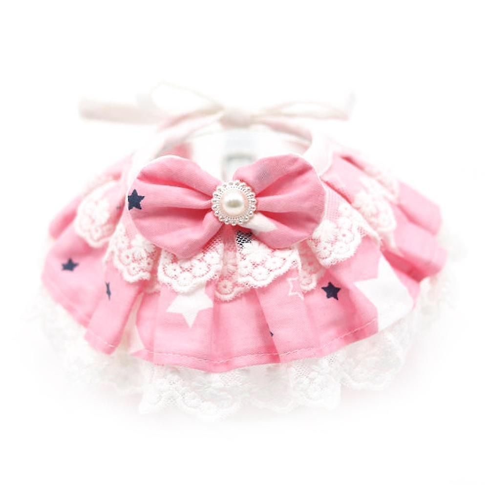 ZHOUBA Pet Dog Cats Puppy Dentelle Bowknot Floral Print Collar Bib Necklace Neck Strap Étoiles roses