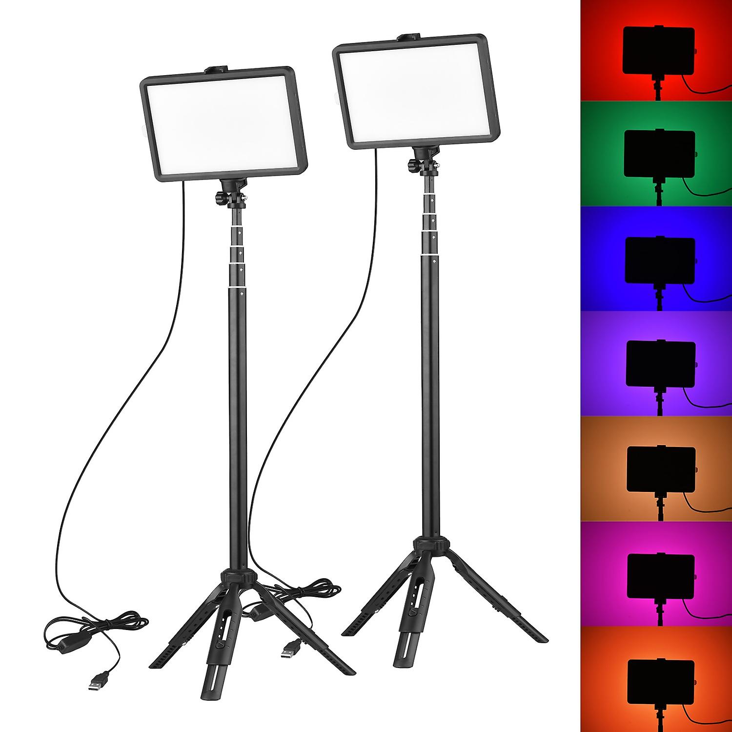 Kit d’éclairage vidéo RVB portable Andoer avec 2 * lumière vidéo LED 7 couleurs d’éclairage 3200K-5600K 10 niveaux