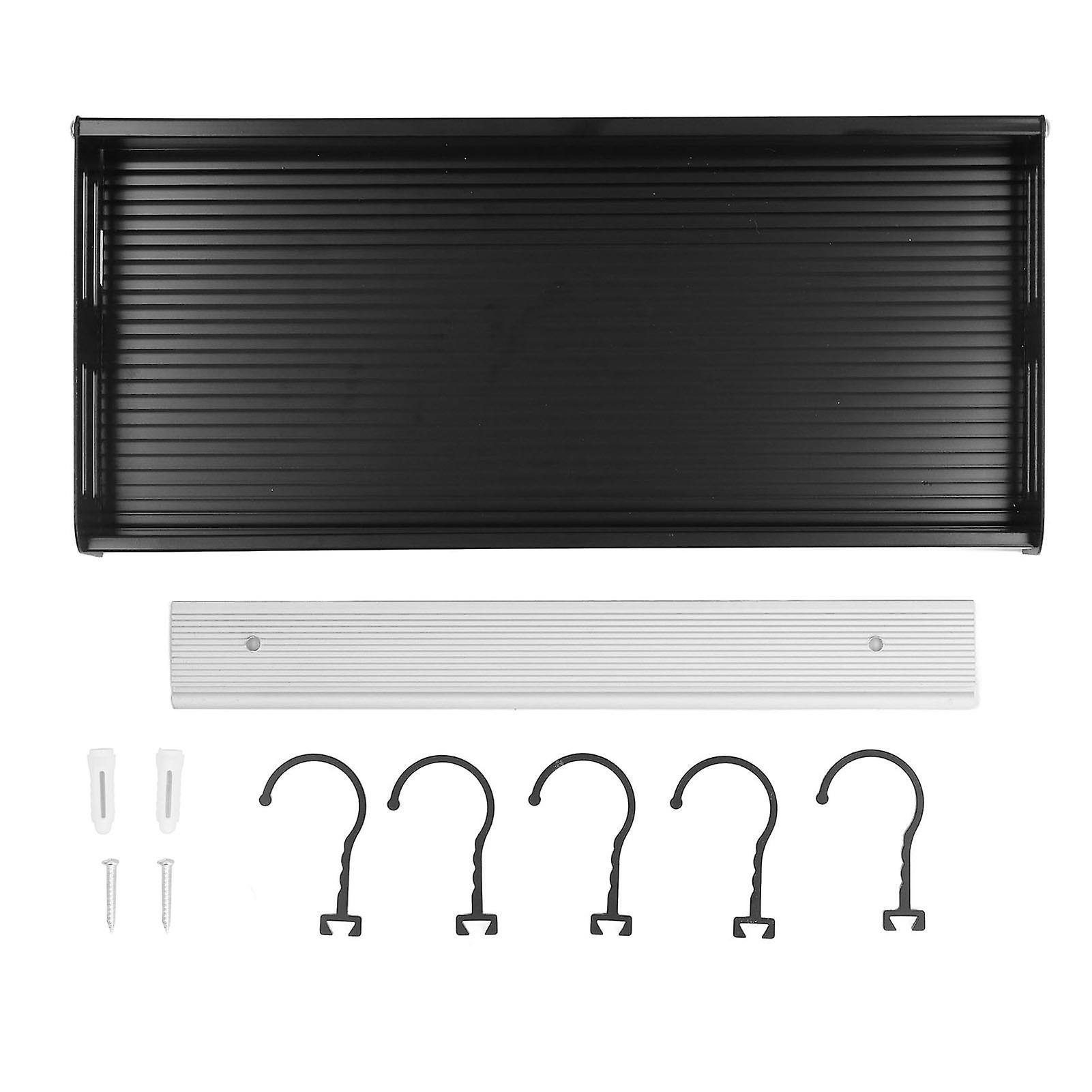 Wall Mounted Kitchen Shelf Space Aluminum Rustproof Structure Floating Wall Shelves with 5 Hooks for Kitchen Black