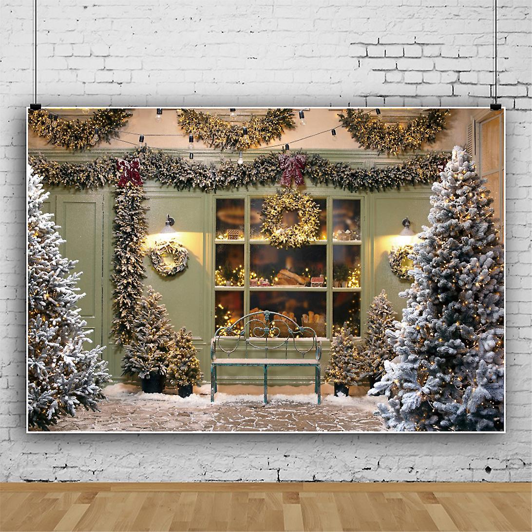 7x12ft Christmas Backdrop, Merry Christmas Tree Photo Photography Backdrop, Forest Window Xmas Backdrop for Party Decoration Banner Background