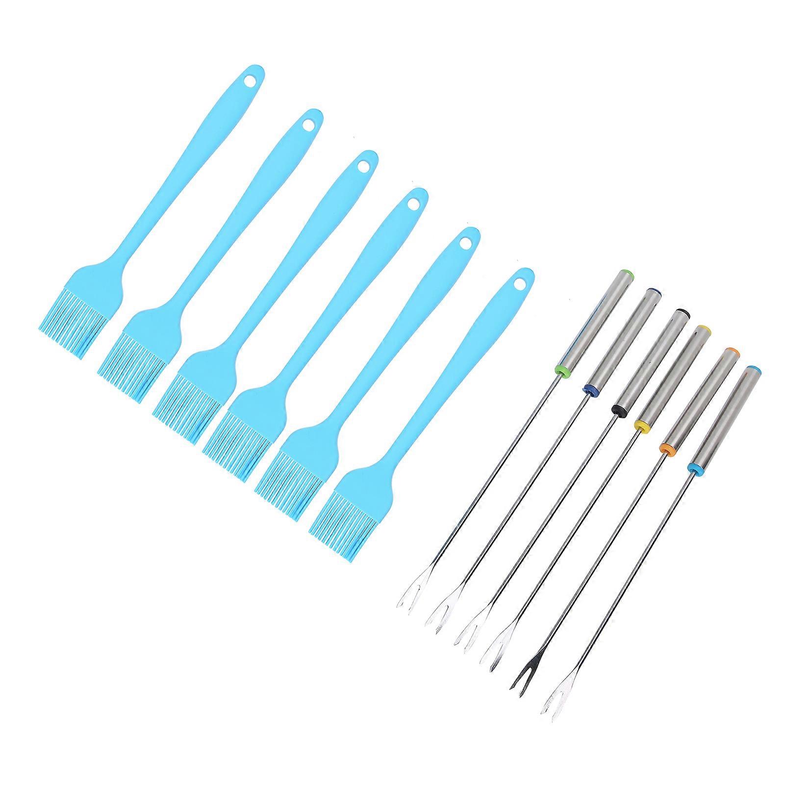 Barbecue Brushes 6Pcs Basting Brush Oil Sauce Spread Barbecue Brushes with 6Pcs Stainless Steel Skewers
