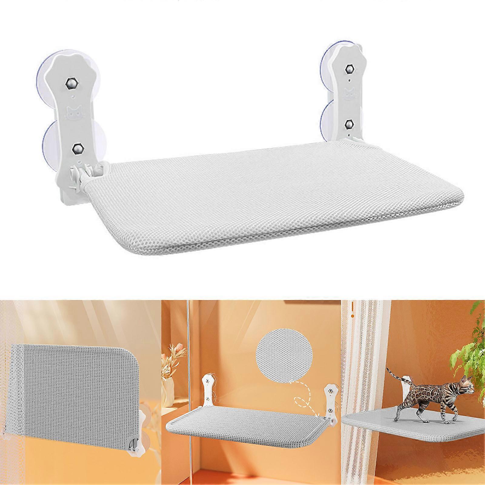 Foldable Cat Window Hammock Metal Frame Cordless Folding Cat Window Perch Cat Bed with 4 Strong Suction Cups Gray, Claw 
