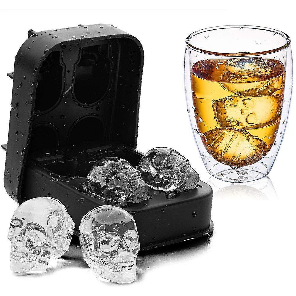 3D Skull Ice Cube Mold,3D Skull Silicone Ice Cube Molds Ice Cube Tray with Lid for Whiskey Cocktail 