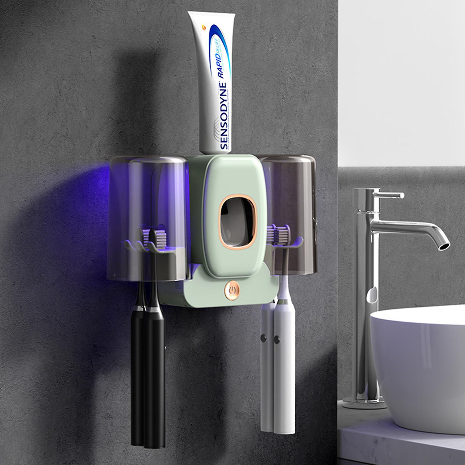 Automatic Toothpaste Dispenser Space Saving Toothbrush and Toothpaste HolderToothbrush Holder Wall Mounted with 2 Cups
