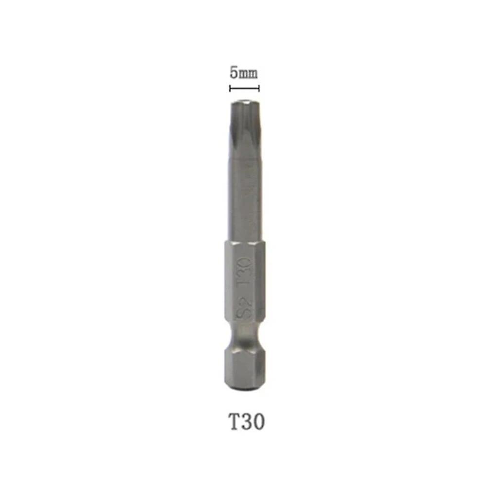 1pc 50mm 1/4" Hex Shank Screwdrivers 5 Point Phillips Screw Parts Set Magnetic Screwdriver T10-T40 Power Tools with Center Hole~11942