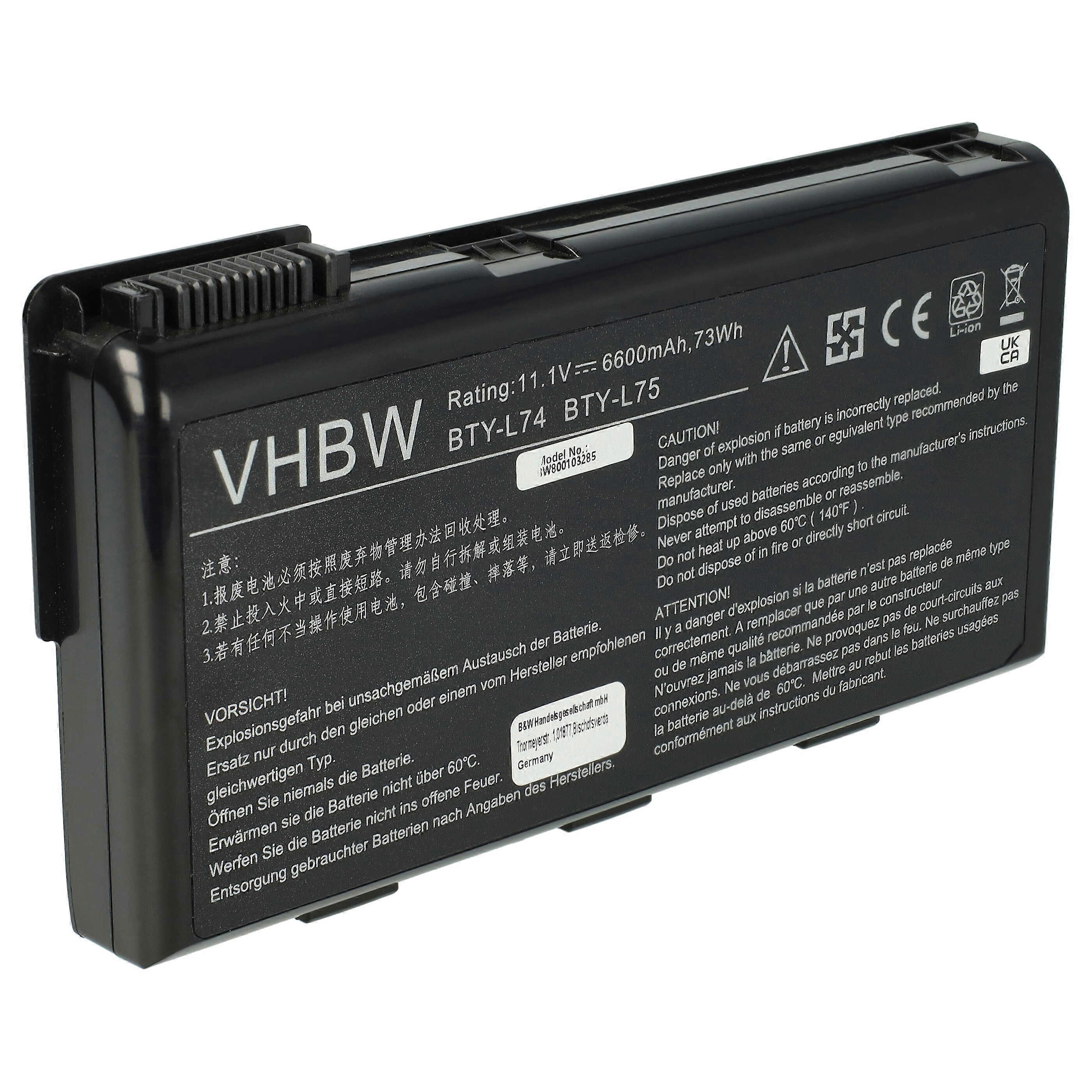Bateria vhbw kompatybilna z notebookami MSI CX623-P6033W7P, CX623-i5443W7P, MS-1681, MS-1683, CX705, CX700, CX623-i5647W7P (6600 mAh, 11,1 V, Li-Ion)