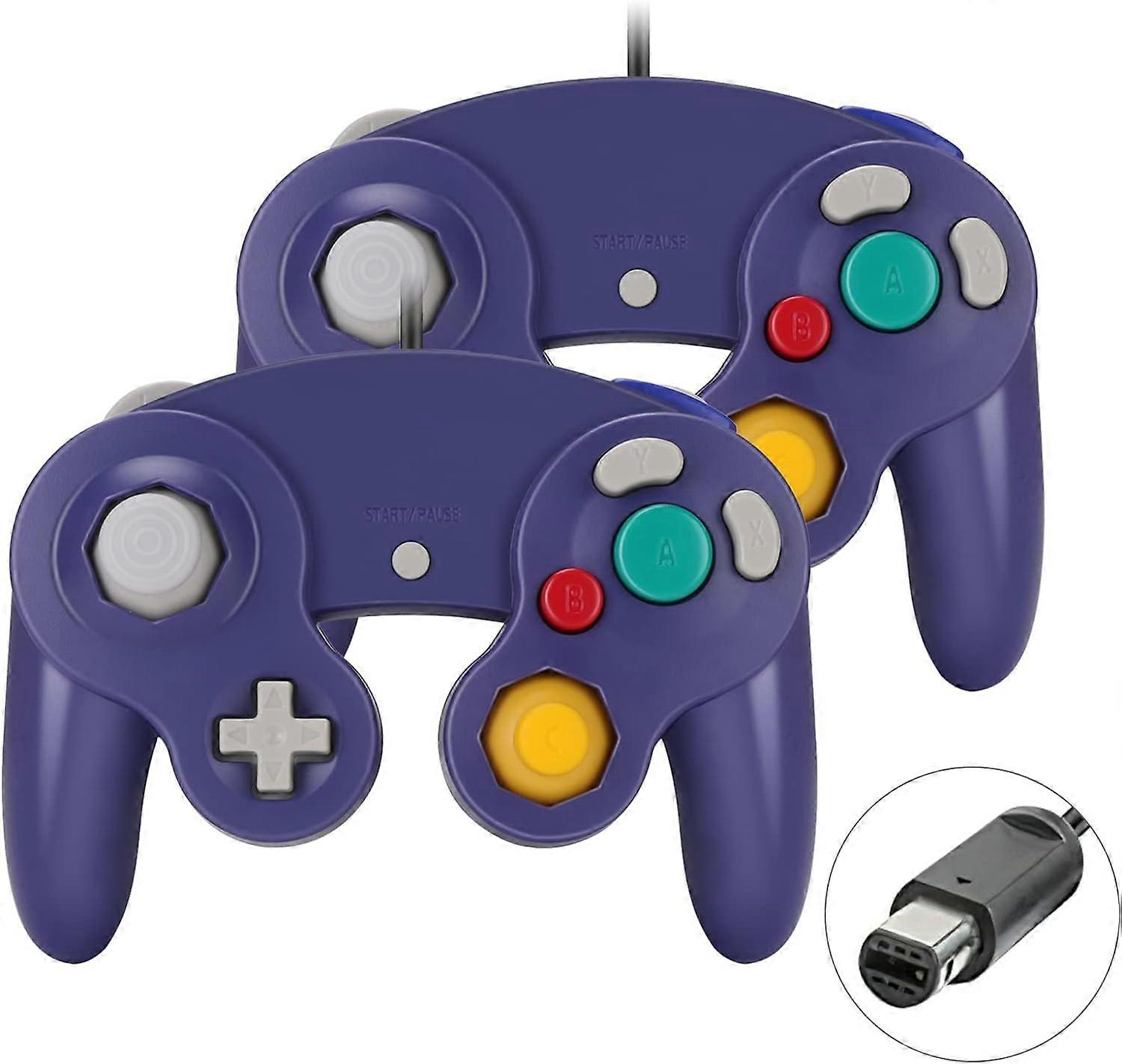 Paquet de 2 manettes de jeu classiques avec vibration, compatible avec manette Gamecube/Wii U/Wii/PC/Switch, bleu violet