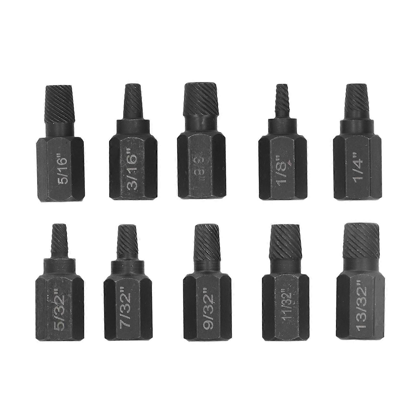 Risegun 10Pcs Broken Screw Extractor Set 1/4 7/32 3/16 5/32 1/8 13/32 3/8 11/32 5/16 9/32in Damaged Screw Remover for Nut Bolt