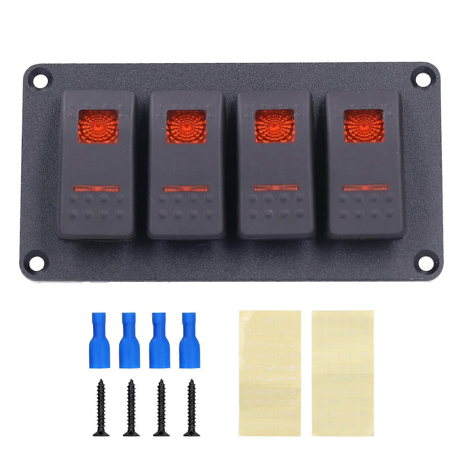 4 Gang Rocker Switch Panel LED Backlight 5Pin Overheat Protection for 12V/24V Vehicle Marine Yacht BoatOrange Light E2U813