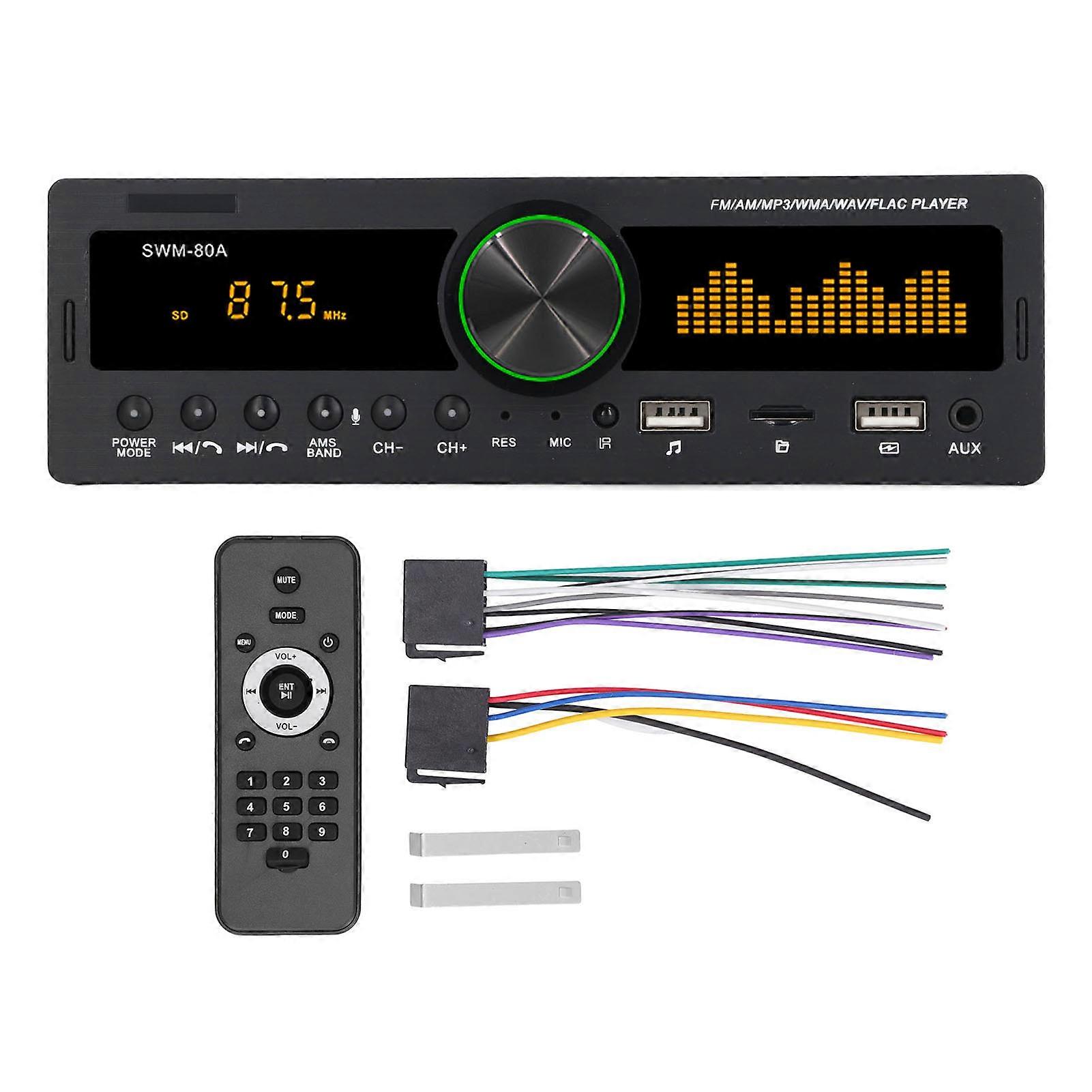 Car Stereo MP3 Player 12V Bluetooth 5.0 AUX Input FM AM Radio Power Off Memory Function Car Stereo with Colorful Lights 80A NO.5786