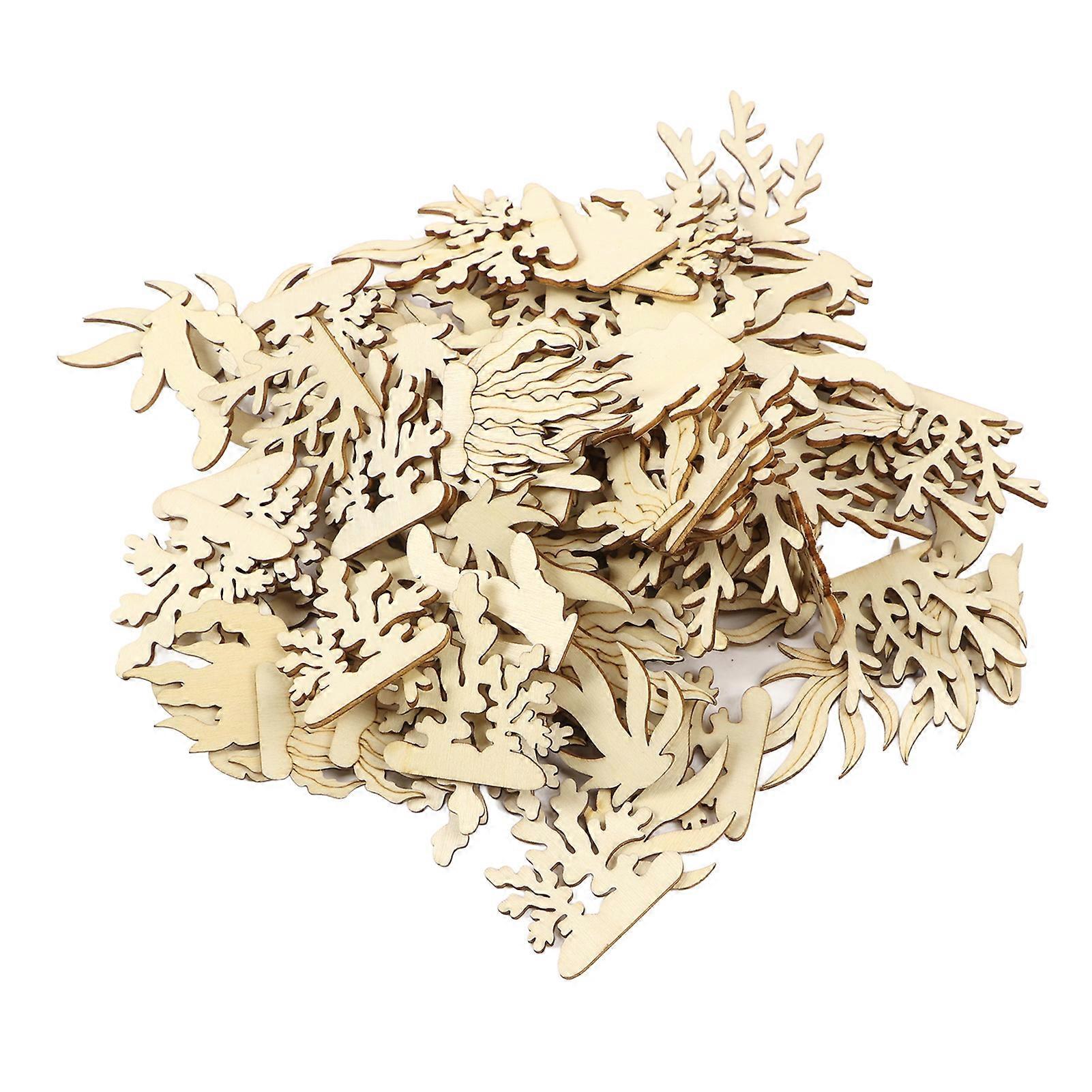 100 قطعة نباتات خشبية غير مكتملة رقائق الحرف اليدوية DIY زخارف خشبية لرسم بطاقات الرغبات