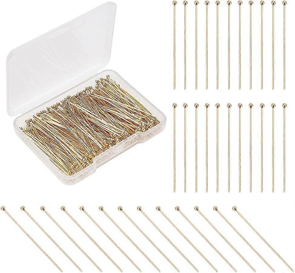 200pcs Head Pins 40mm Ball Head Pins 24 K Gold Plated 304 Stainless Steel Jewelry Making Pins 0.7mm(21 Guage) Beading Pin for DIY Charm Earrings Brace
