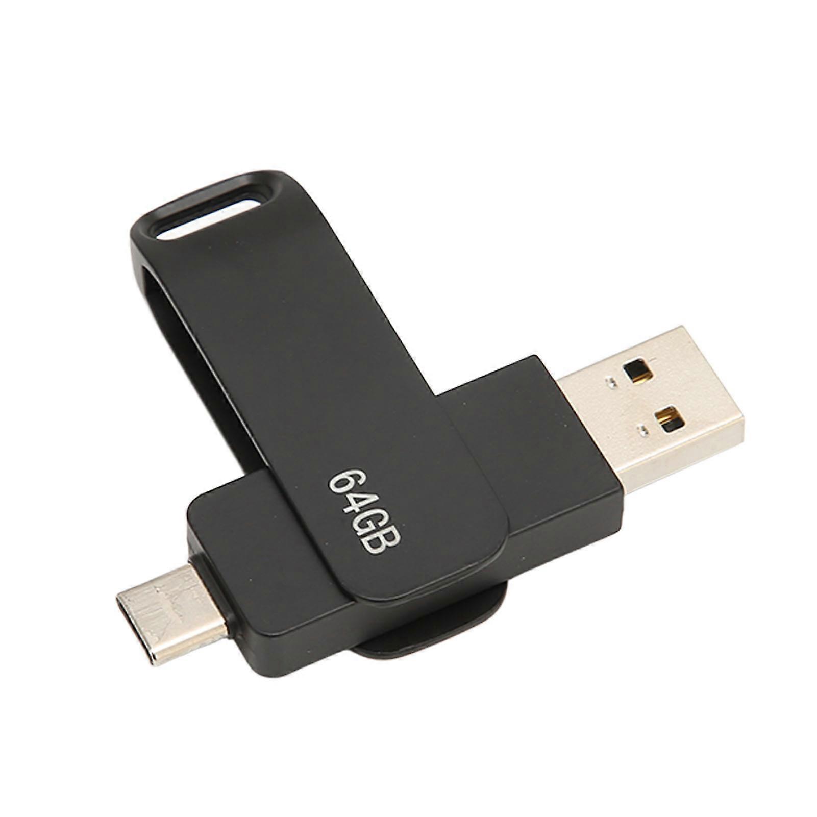 هاتف ذاكرة ستيك USB 3.0 نوع C 2 في 1 محرك أقراص فلاش محمول معدني قابل للدوران للتابلت تخزين الصور أسود 64 جيجابايت