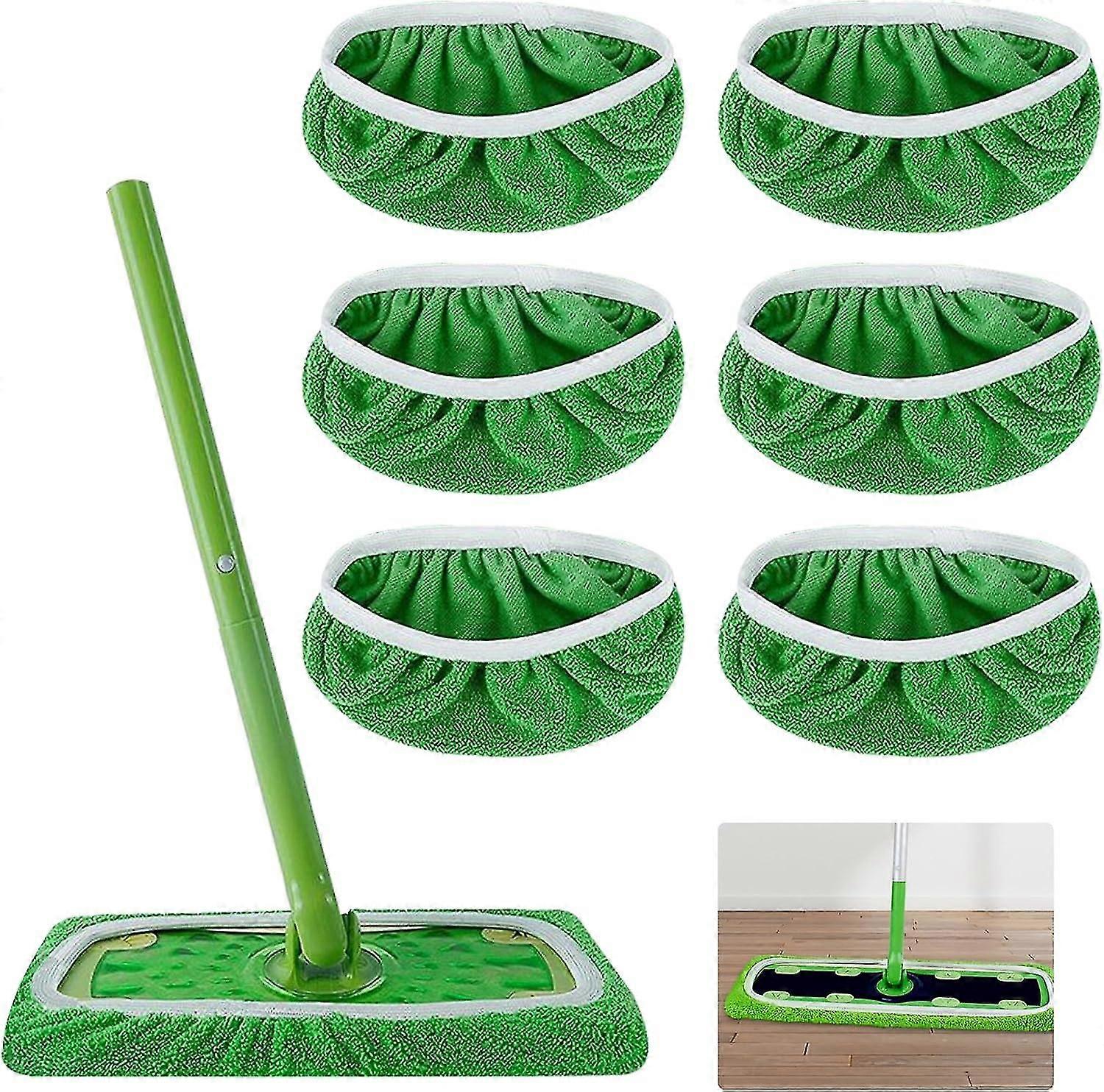 Set Of 6 Mops: Reusable Mops Dry/wet Mops Reusable Microfiber Washable For All Floor Types Improved Version