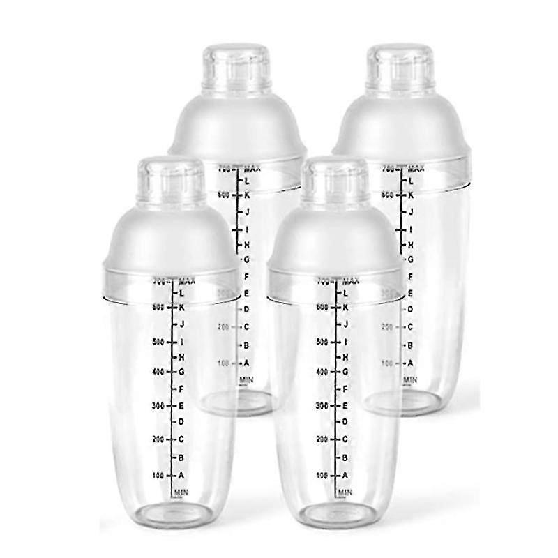 שייקר קוקטיילים מפלסטיק 4 יחידות, מיקסר שתייה 700 סמ"ק עם מאזניים למסיבת בר לשימוש ביתי שייק יין