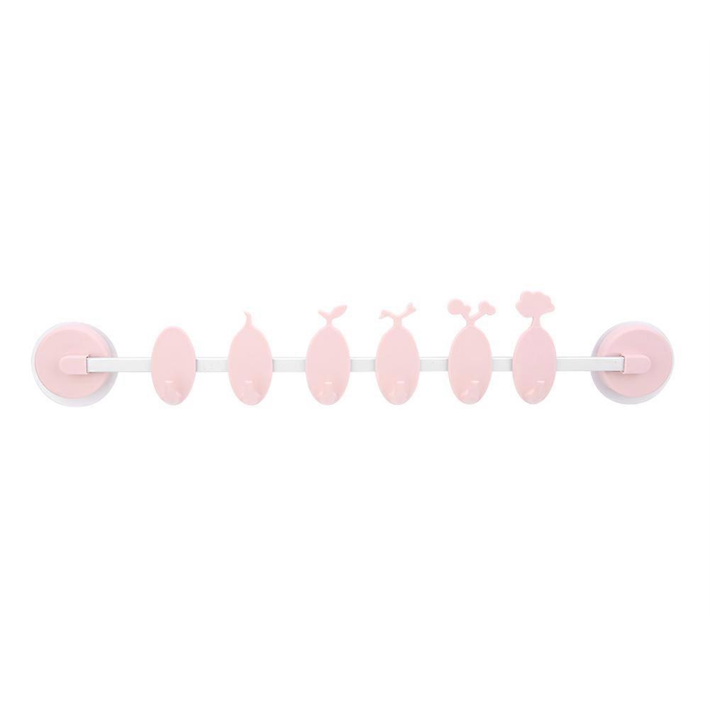 ABS 6 Hooks Clothes Towel Wall Hanger Suction Cup Hanging Hook for Kitchen Bathroom(Pink)