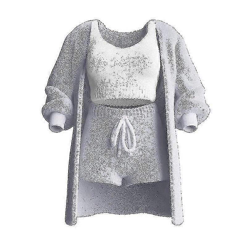 طقم متماسك مريح 3 قطع للنساء بيجامة صوف دافئة ومثيرة - PJ