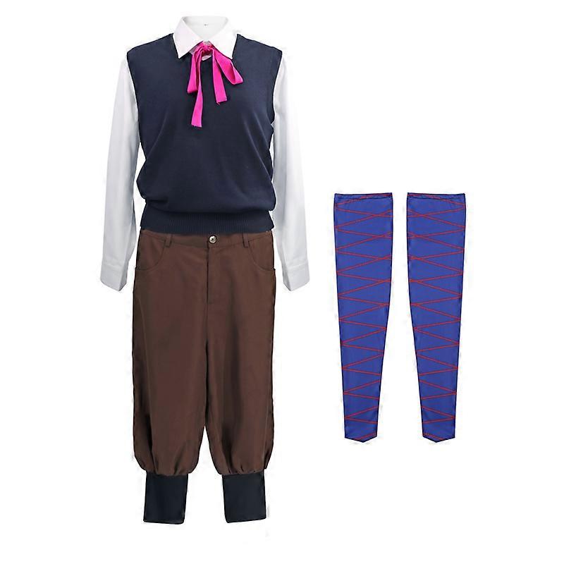 DAZCOS גברים של מדים עם צווארון V ללא שרוולים סריג אפוד אנימה קוספליי תחפושת עם גרביים קשירה סט מלא בסגנון ימי הביניים מתנות ליל כל הקדושים