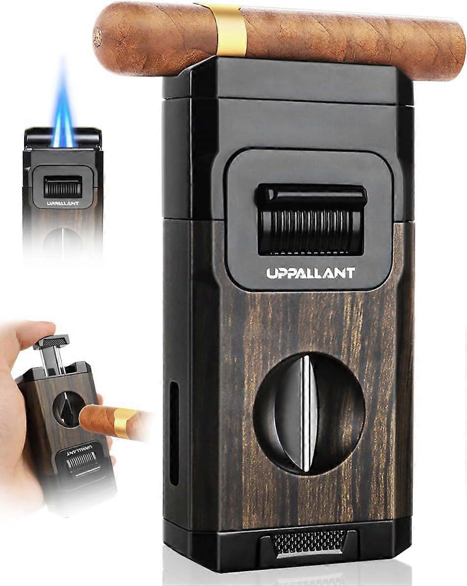 Fackel-Zigarrenanzünder, eingebauter Zigarrenschneider V-Schliff, Zigarrenhalter, mit klassischer Geschenkbox, winddichte Doppelstrahlflamme, integriertes Zigarrenzubehör, Butan 