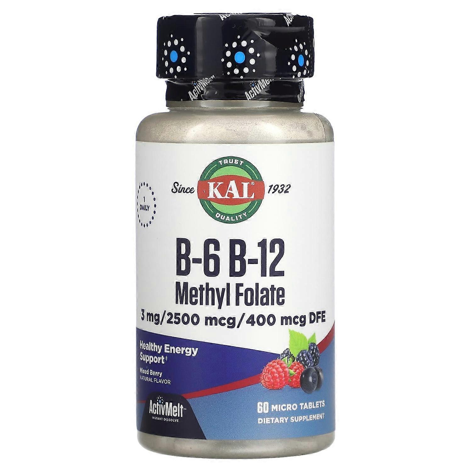 KAL, B-6 B-12 Methyl Folate, Mixed Berry, 60 Micro Tablets