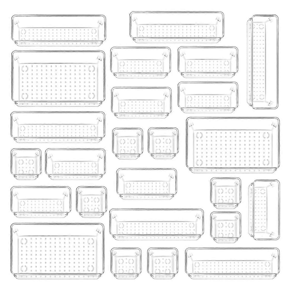 25pcs Plastic Drawer Organizers, 4 Sizes Transparent Drawer Organizers for Bathroom, Dressing Table