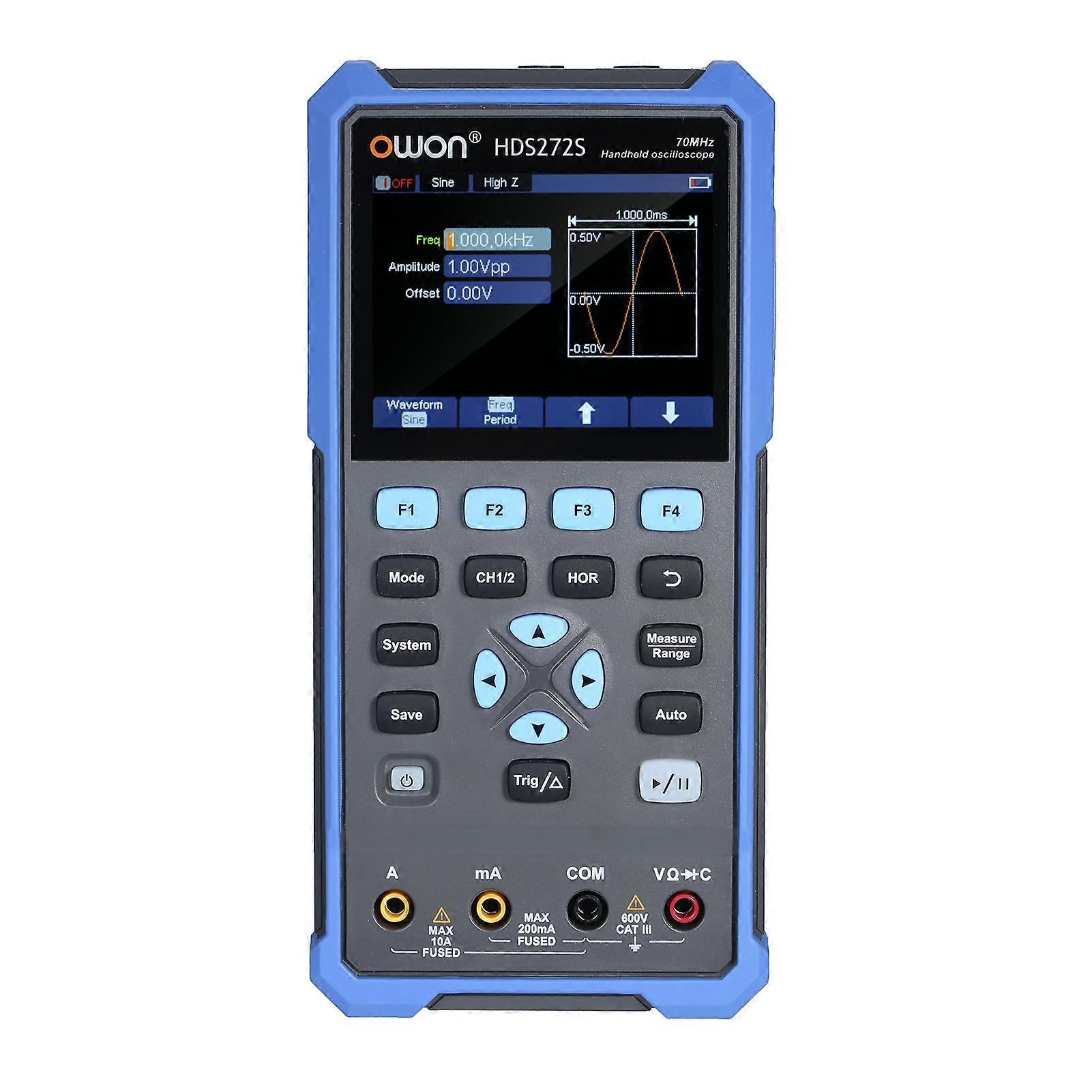 OWON Oscilloscope Multimeter Waveform Generator HDS272S 2CH 70MHz Bandwidth 20000 Counts 3-in-1 Handheld Digital Scope Meter with Color Screen for Aut