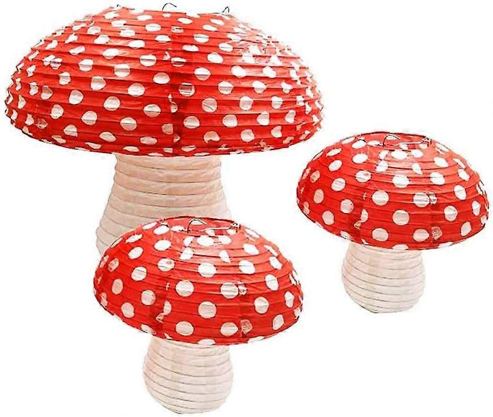 Large Mushroom Shaped Paper Lanterns for Forest Jungle Wonderland Theme Birthday Party Decor (3PACK)