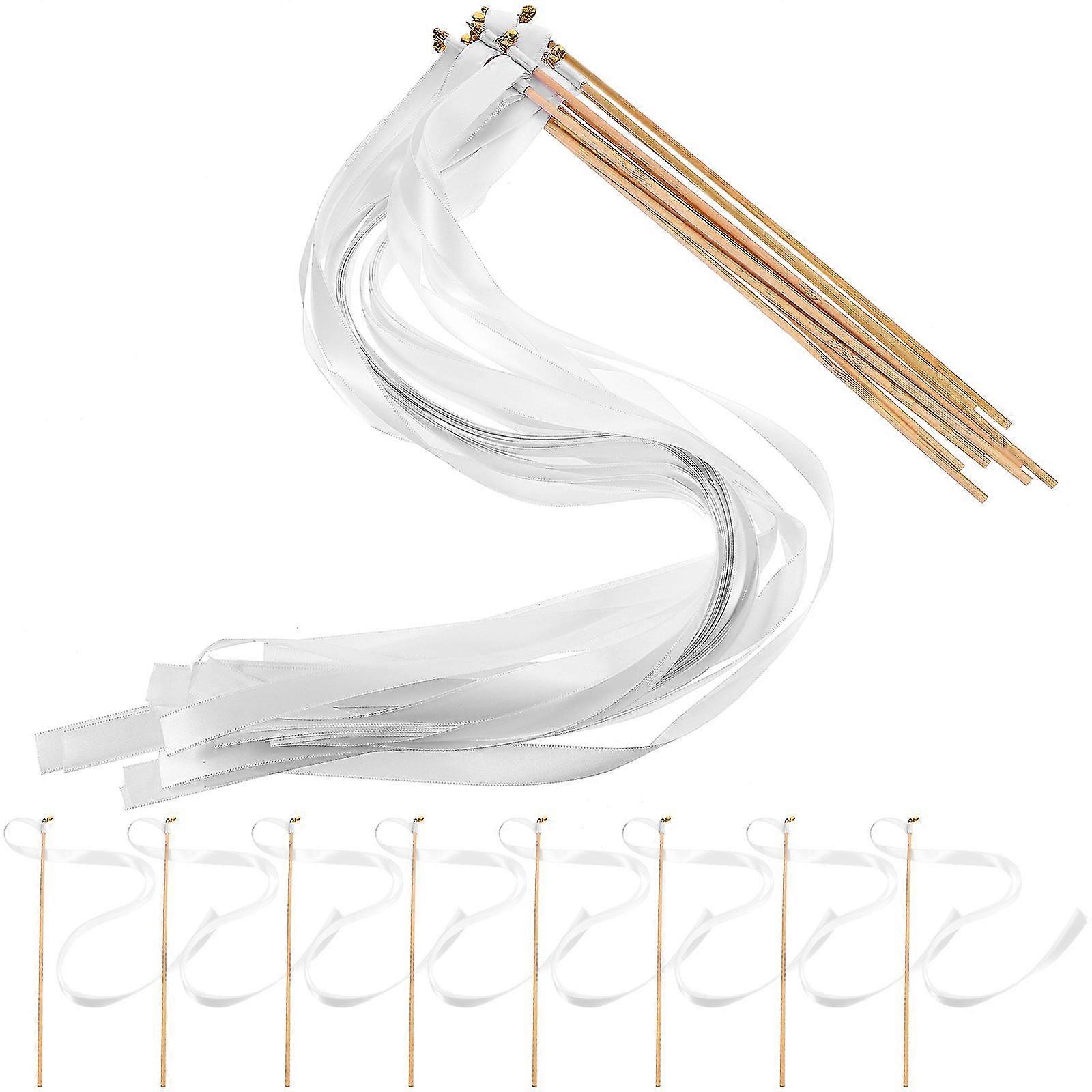 30pcs Wedding Party Ribbon Sticks Wand Streamer Lightweight Fairy Ribbon Sticks With Bells