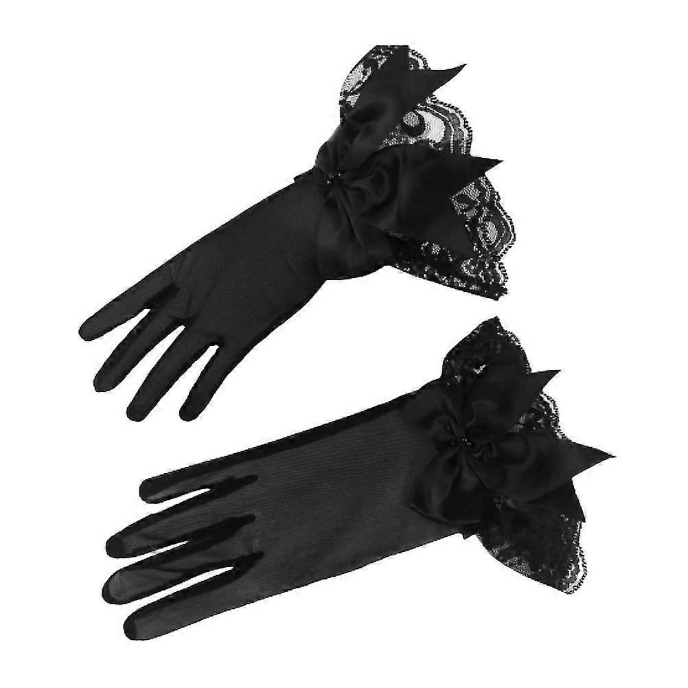 Elegant Bride Gloves Hand Mesh Bowknot Gloves Short Full Finger Gloves Mittens For Wedding Evening Partyblack