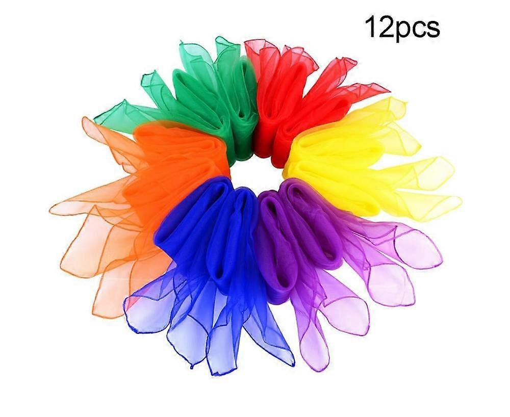 12Pcs Candy Color Square Chiffon Scarves Kids Magic Tricks Performance Props