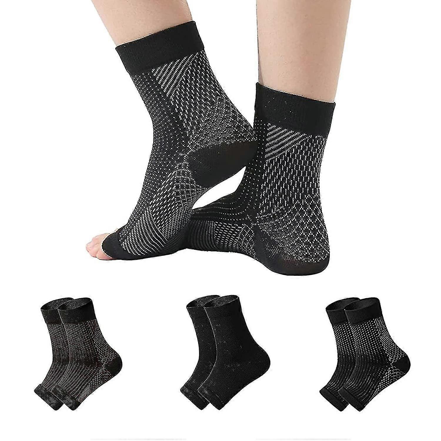 3 Pairs Neuropathy Socks, Ankle Brace Socks And Tendonitis Compression Socks,plantar Fasciitis,neuropathy
