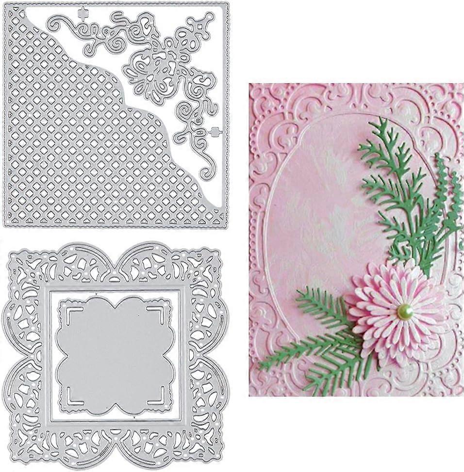 2pcs Metal Cutting Dies Carbon Steel Rectangle Flower Embossing Stencil Template Mould for DIY Card Making Scrapbooking Paper Craft Photo Album Square