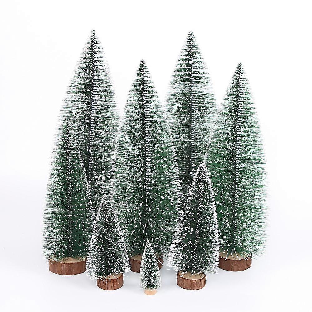 8 PCS Artificial Mini Christmas Sisal Snow Frost Trees Miniature Pine Christmas Tree with Wood Base Bottle Brush Trees Small Xmas Tree for Christmas H