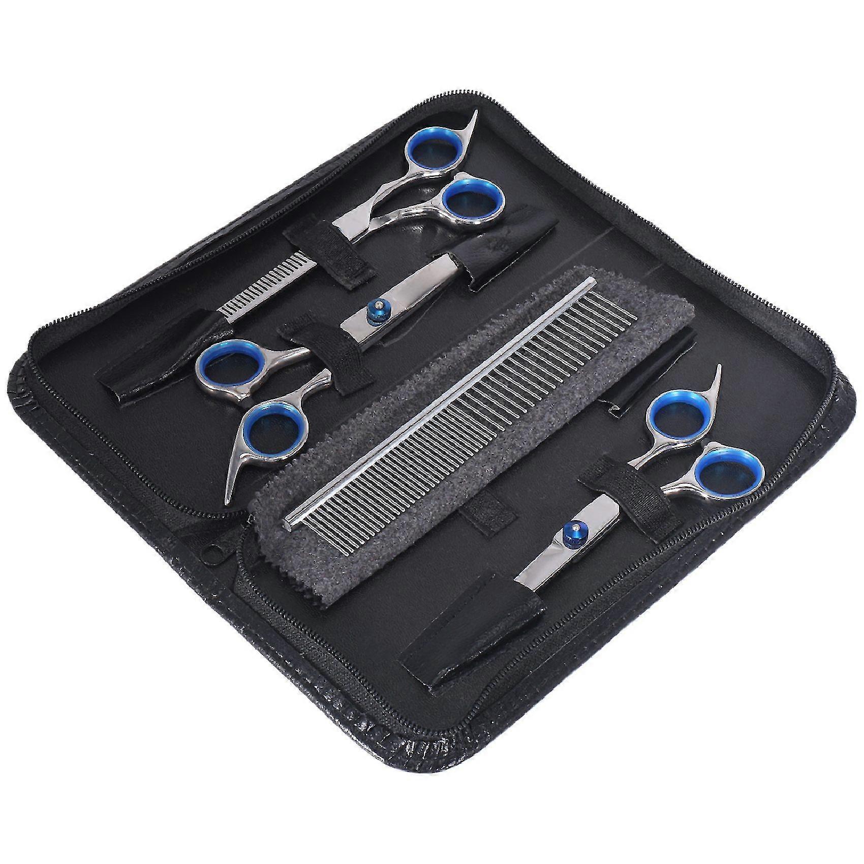 Dog Grooming Scissors Kit With Safety Round Tip Thinning Cutting Shears With Pet Grooming Comb For D